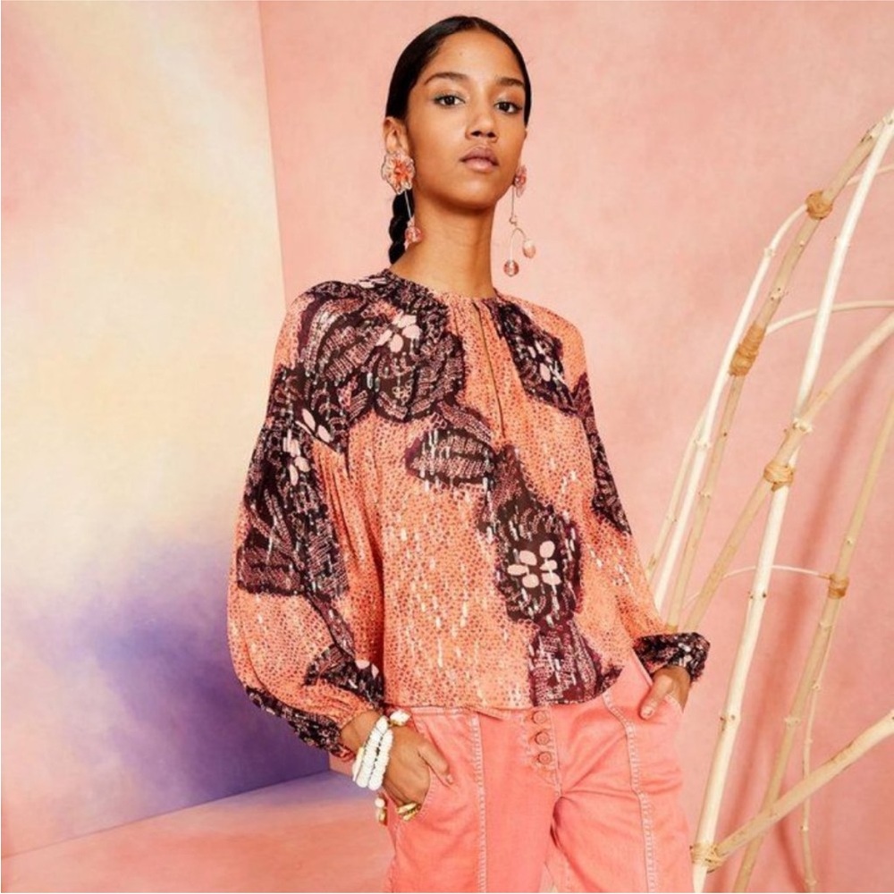 NEW Ulla Johnson Sanya Silk Blend‎ Blouse Size 0 Small Balloon Sleeve